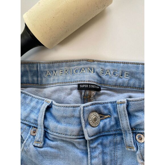American Eagle Distressed Super High Rise Flare Stretch Light Wash Jeans Size 2 - Picture 6 of 10